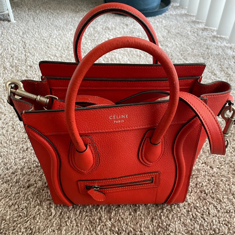 Celine Nano Luggage Tote in Vermillion
